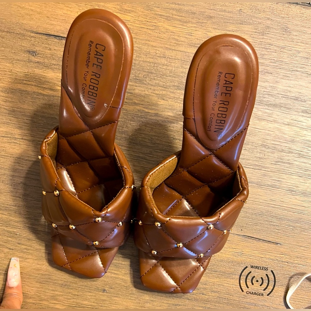 Quilted Faux Leather Spool Heels